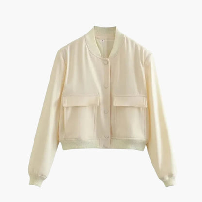 Women's Classic Bomber Jacket with Stretch Cuffs and Large Pockets