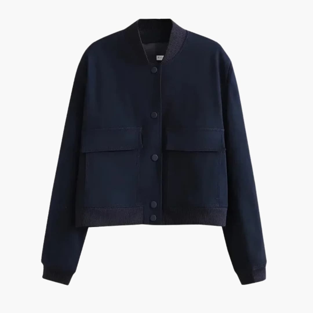Women's Classic Bomber Jacket with Stretch Cuffs and Large Pockets