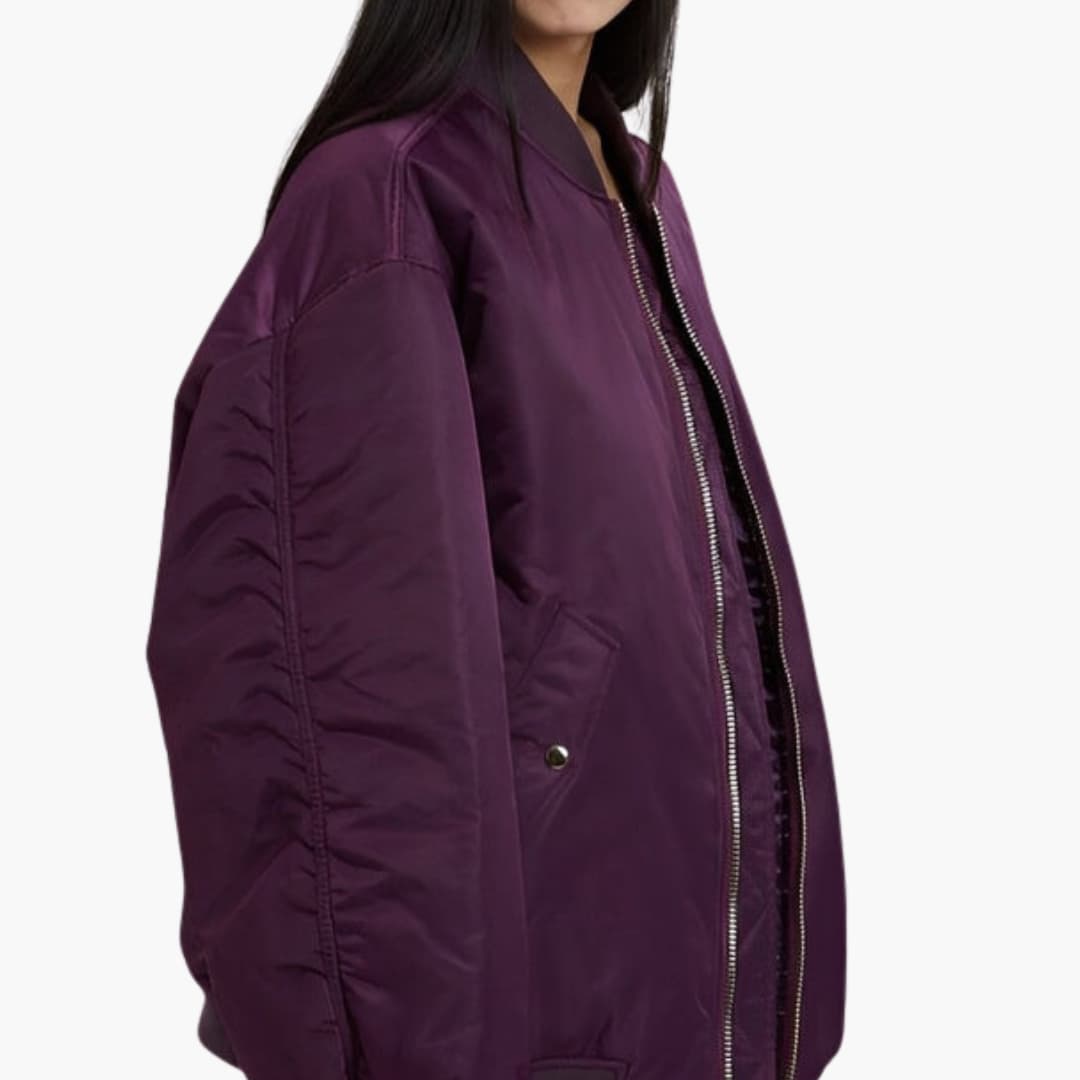 Women's Large Bomber Coat with Long Sleeves and Pockets