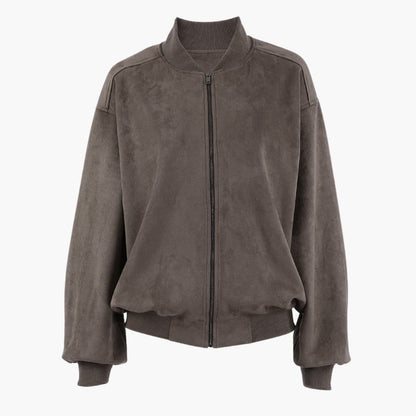 Women's Large Bomber Jacket with High Collar and Puffy Sleeves