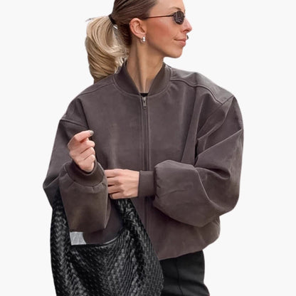 Women's Large Bomber Jacket with High Collar and Puffy Sleeves - Olytrend