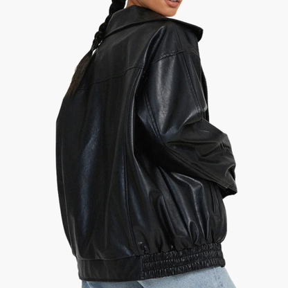 Women's Large Zip Up Bomber Coat with Long Sleeves