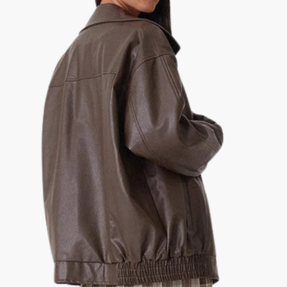 Women's Large Zip Up Bomber Coat with Long Sleeves