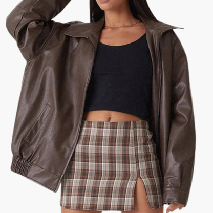 Women's Large Zip Up Bomber Coat with Long Sleeves