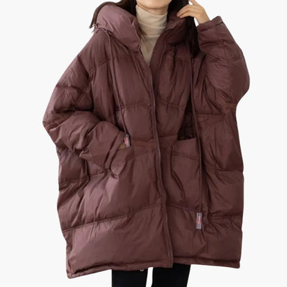 Warm Women's Hooded Coat with Front Pockets - Olytrend