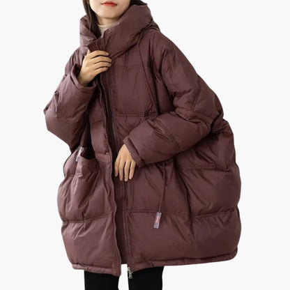 Warm Women's Hooded Coat with Front Pockets