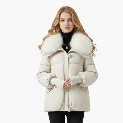 Warm Womens Padded Coat with Faux Fur Trim