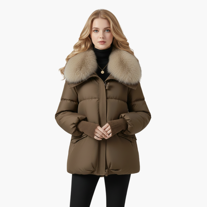Warm Womens Padded Coat with Faux Fur Trim