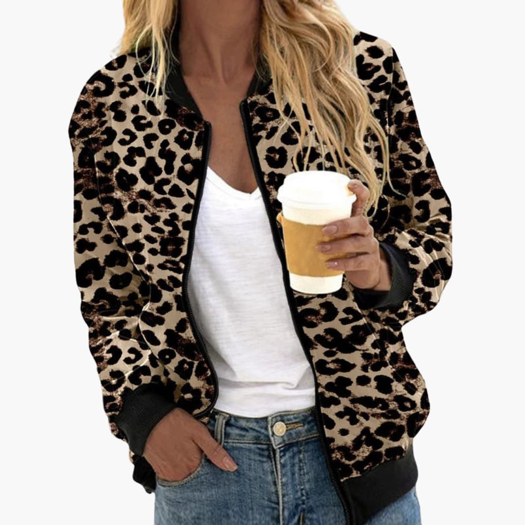 Casual Leopard Print Bomber Jacket for Women