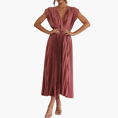 Women's Summer V Neck Waist Dress with Flowy Skirt