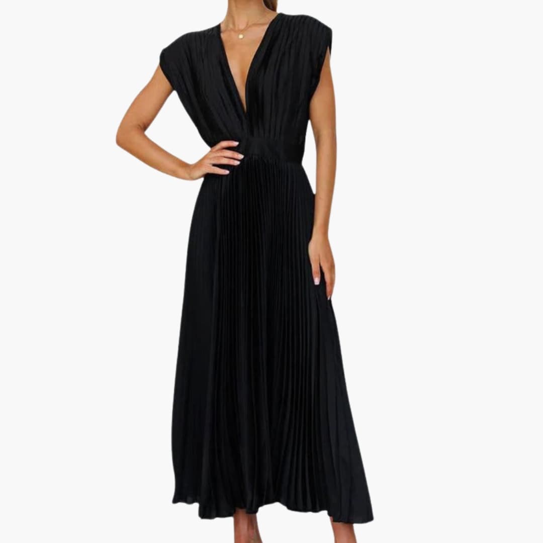 Women's Summer V Neck Waist Dress with Flowy Skirt