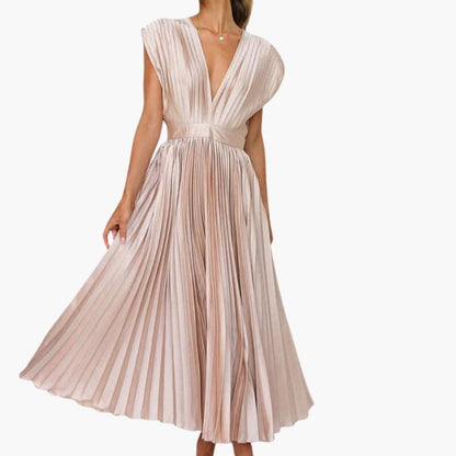 Women's Summer V Neck Waist Dress with Flowy Skirt