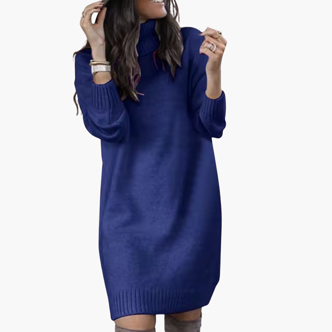 Women's Cozy Crew Neck Sweater Dress with Long Sleeves