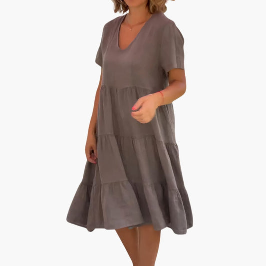 Casual V Neck Loose Fit Dress - Olytrend