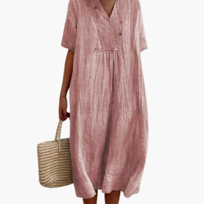 Casual Fit Short Sleeve V Neck Summer Dress - Olytrend