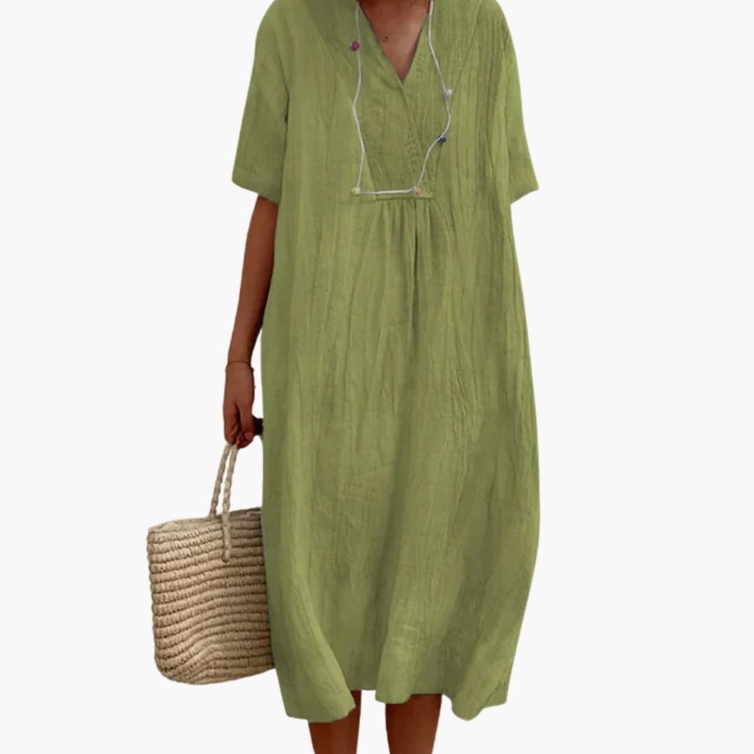 Casual Fit Short Sleeve V Neck Summer Dress