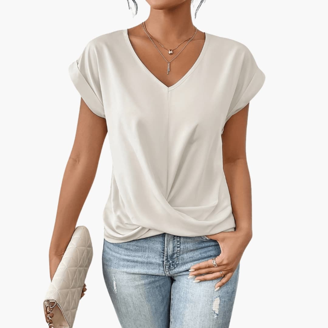 Casual Fit V-Neck Short Sleeve Women's Blouse