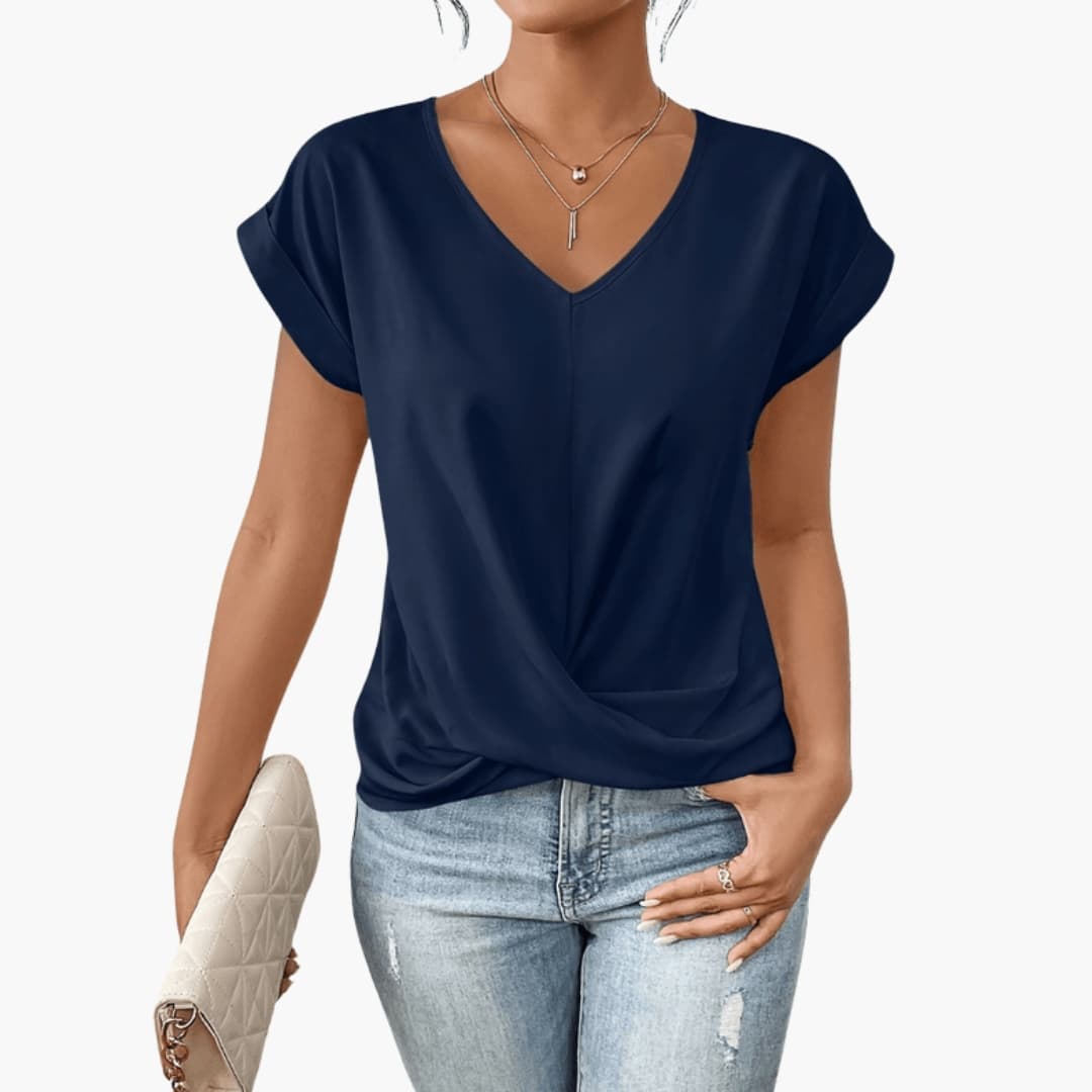 Casual Fit V-Neck Short Sleeve Women's Blouse