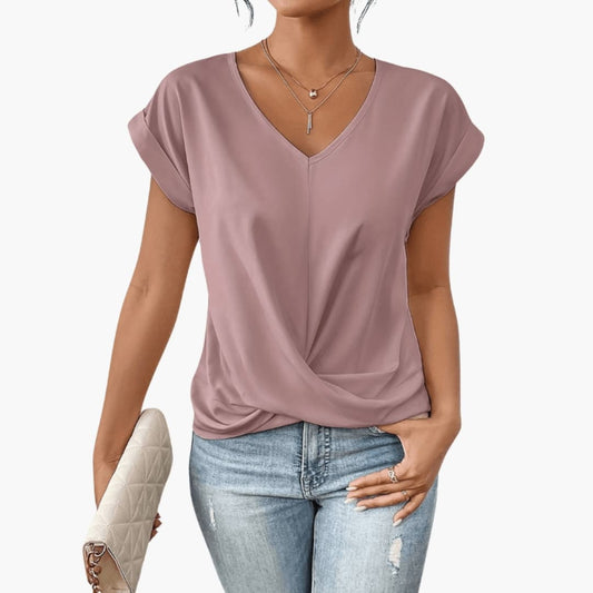 Casual Fit V-Neck Short Sleeve Women's Blouse - Olytrend