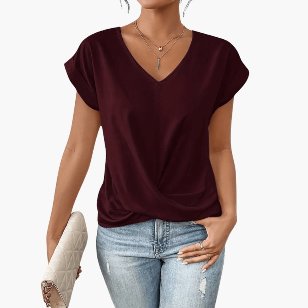 Casual Fit V-Neck Short Sleeve Women's Blouse
