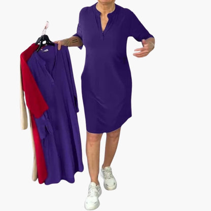 Casual V Neck Flowy Mid Length Dress