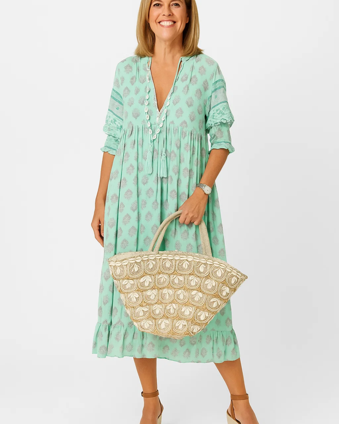 Women's Boho-Style V-Neck Floral Midi Dress