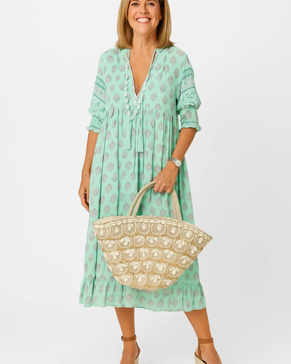 Women's Boho-Style V-Neck Floral Midi Dress