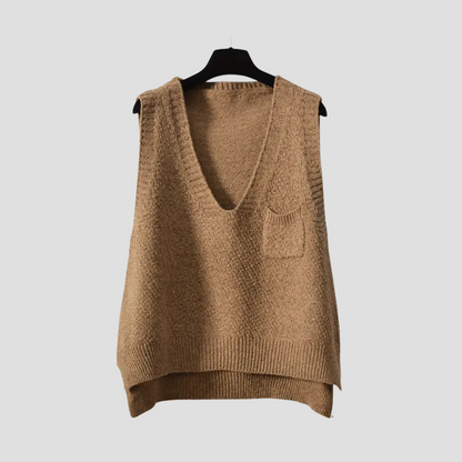 Women's Knitted Vest V-Neck Sleeveless Soft Black