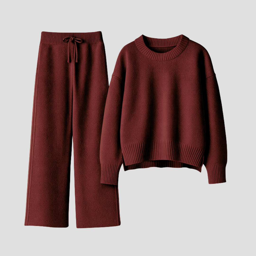 Women's Loungewear Set Knitted Relaxed Fit with Wide-Leg Trousers