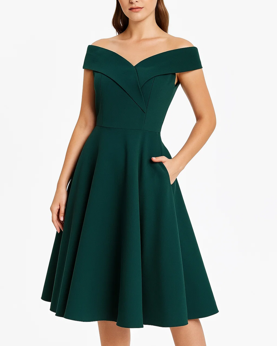 Women's Off-Shoulder Vintage A-Line Midi Dress