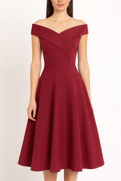 Women's Off-Shoulder Vintage A-Line Midi Dress