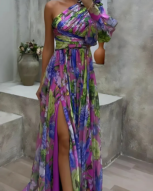 Women's Chic Floral Maxi Dress With Side Slit