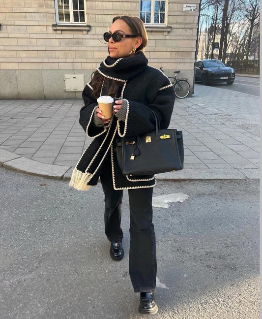 Women's Classic Longline Coat with Scarf Detail