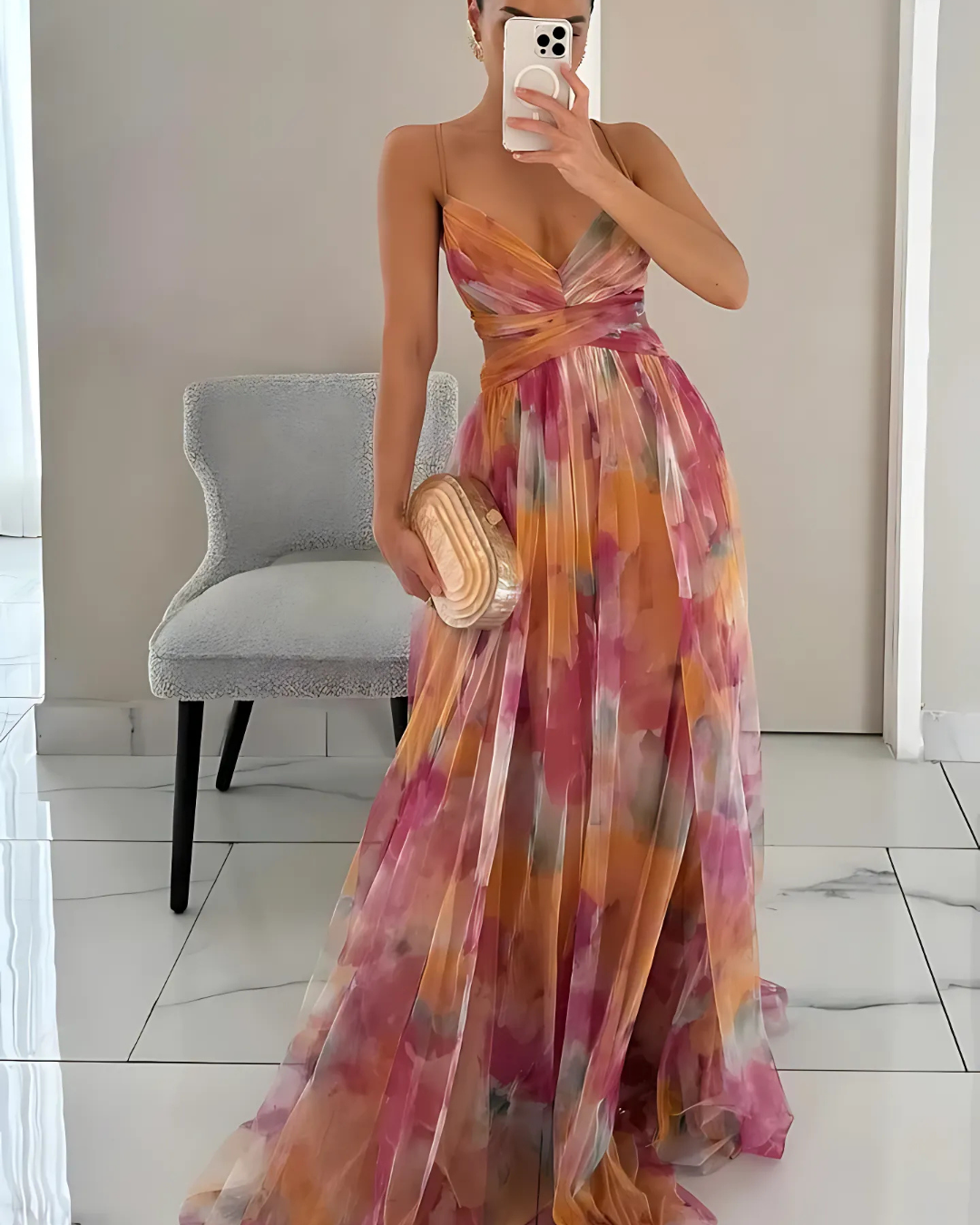 Women's Elegant Floral Maxi Dress With Spaghetti Straps