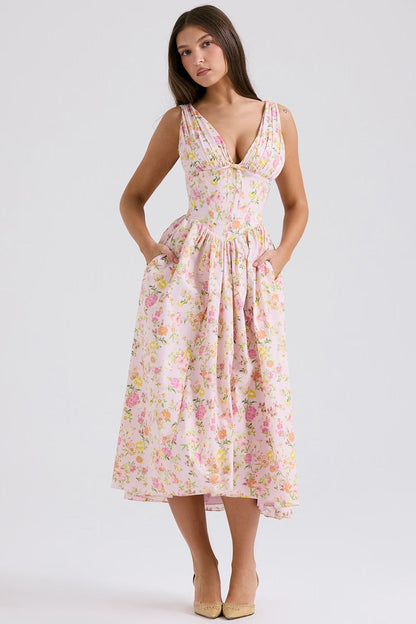 Women's Elegant Floral Summer Midi Dress
