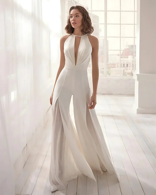 Women's Elegant Jumpsuit With Deep V-Neck