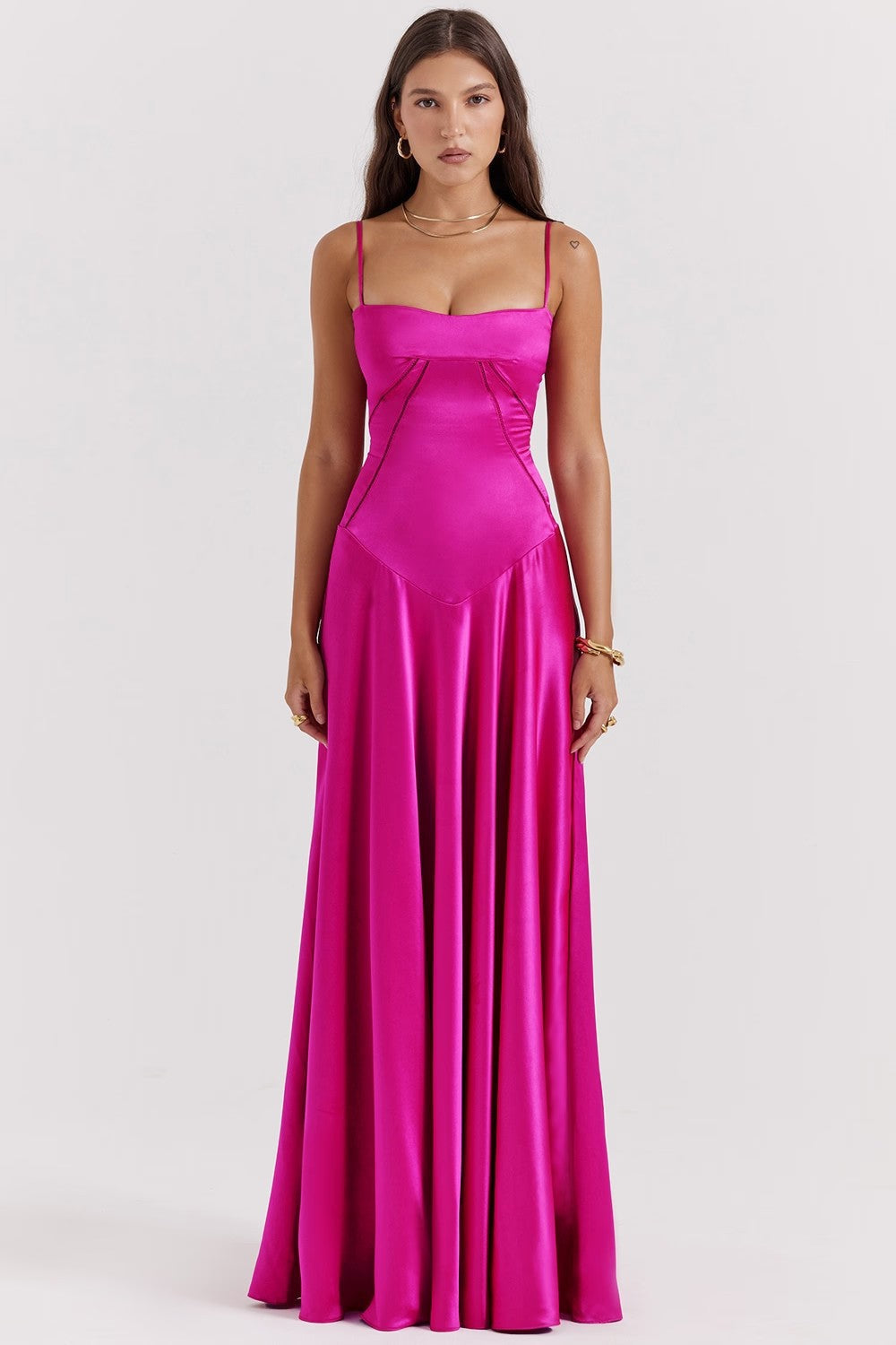 Women's Elegant Maxi Dress with Lace Trim