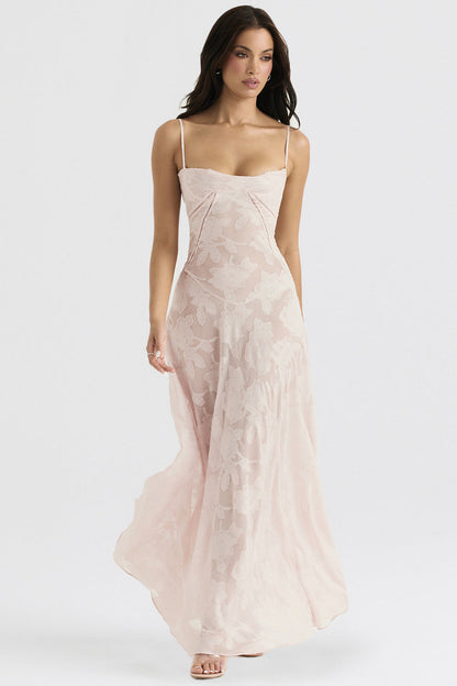 Women's Elegant Maxi Dress with Lace Trim