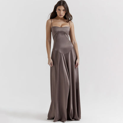 Women's Elegant Maxi Dress with Lace Trim