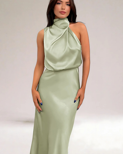 Women's Elegant Satin Maxi Dress with Halter Neckline