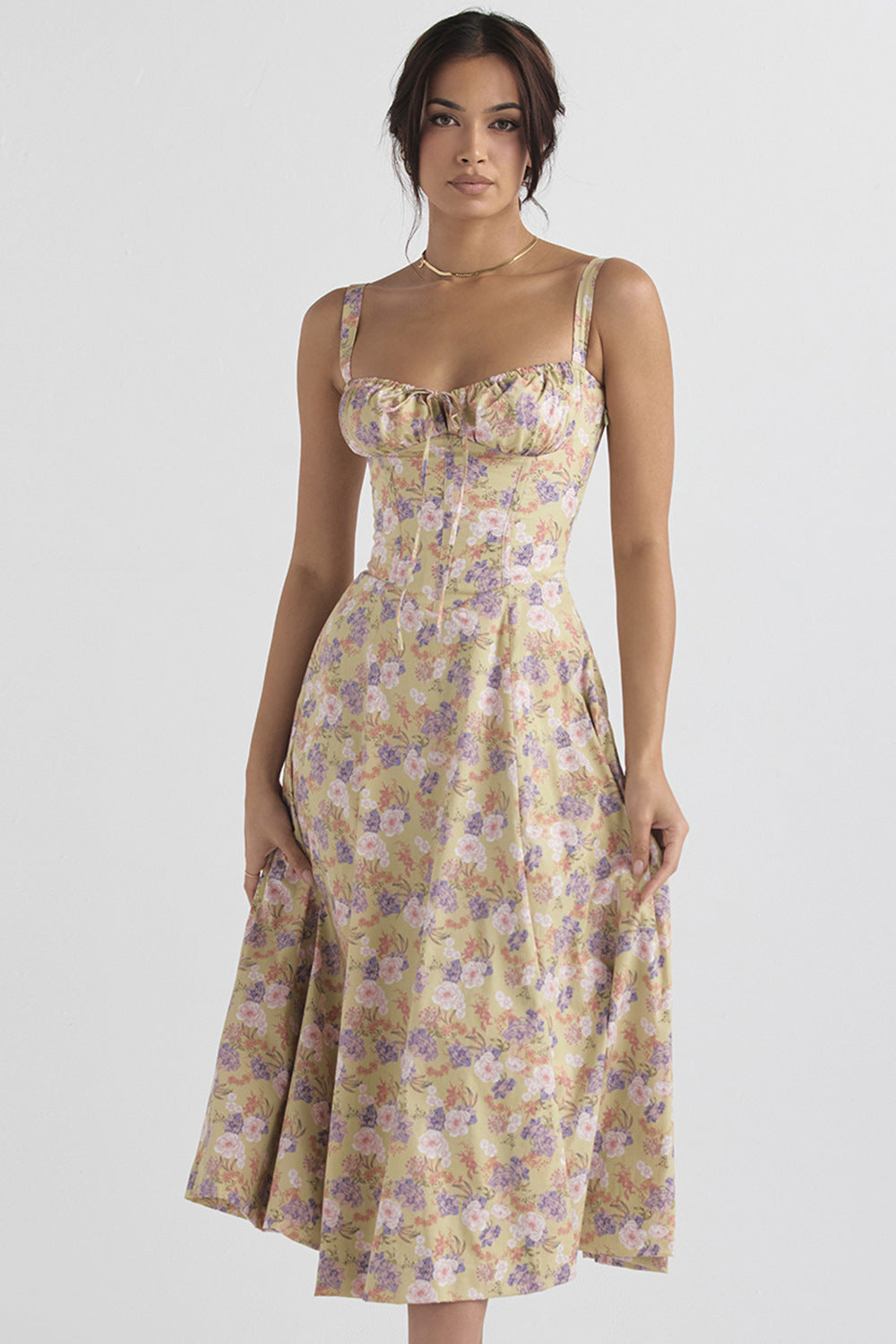 Women's Elegant Sleeveless Floral Summer Midi Dress
