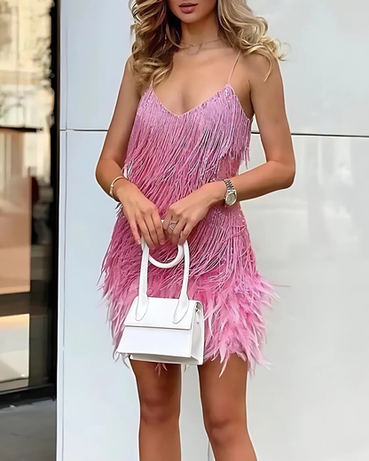 Women's Trendy Fringe Mini Dress With Chic Style