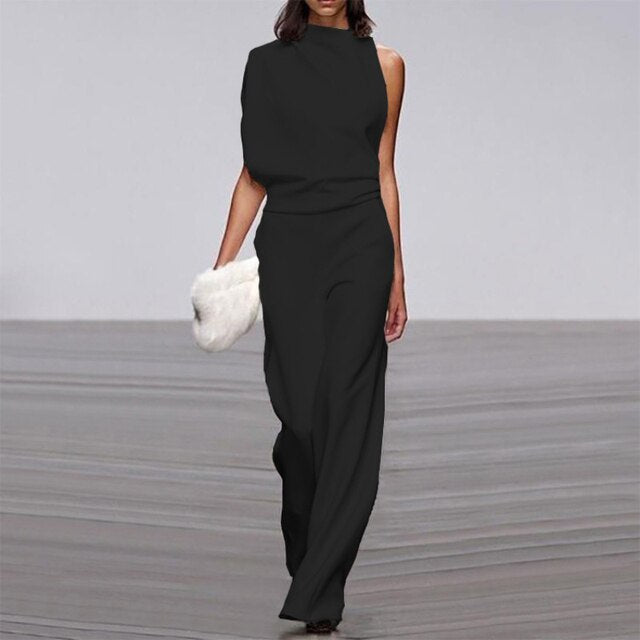 Wide-leg jumpsuit for women | An elegant one-shoulder