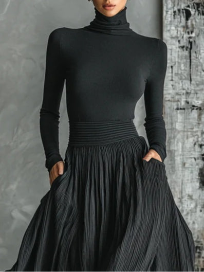 Women's Knit Turtleneck Skirt Outfit Set