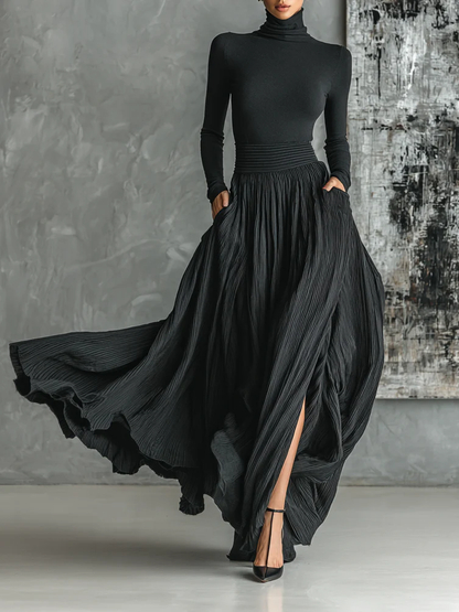 Women's Knit Turtleneck Skirt Outfit Set - Olytrend