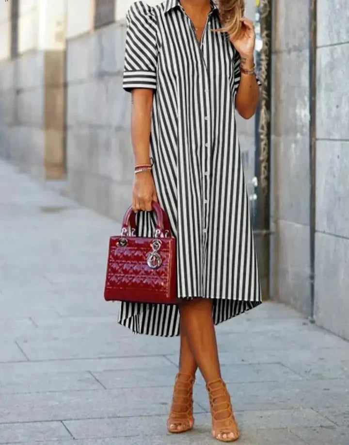Black and white striped Clara shirt dress