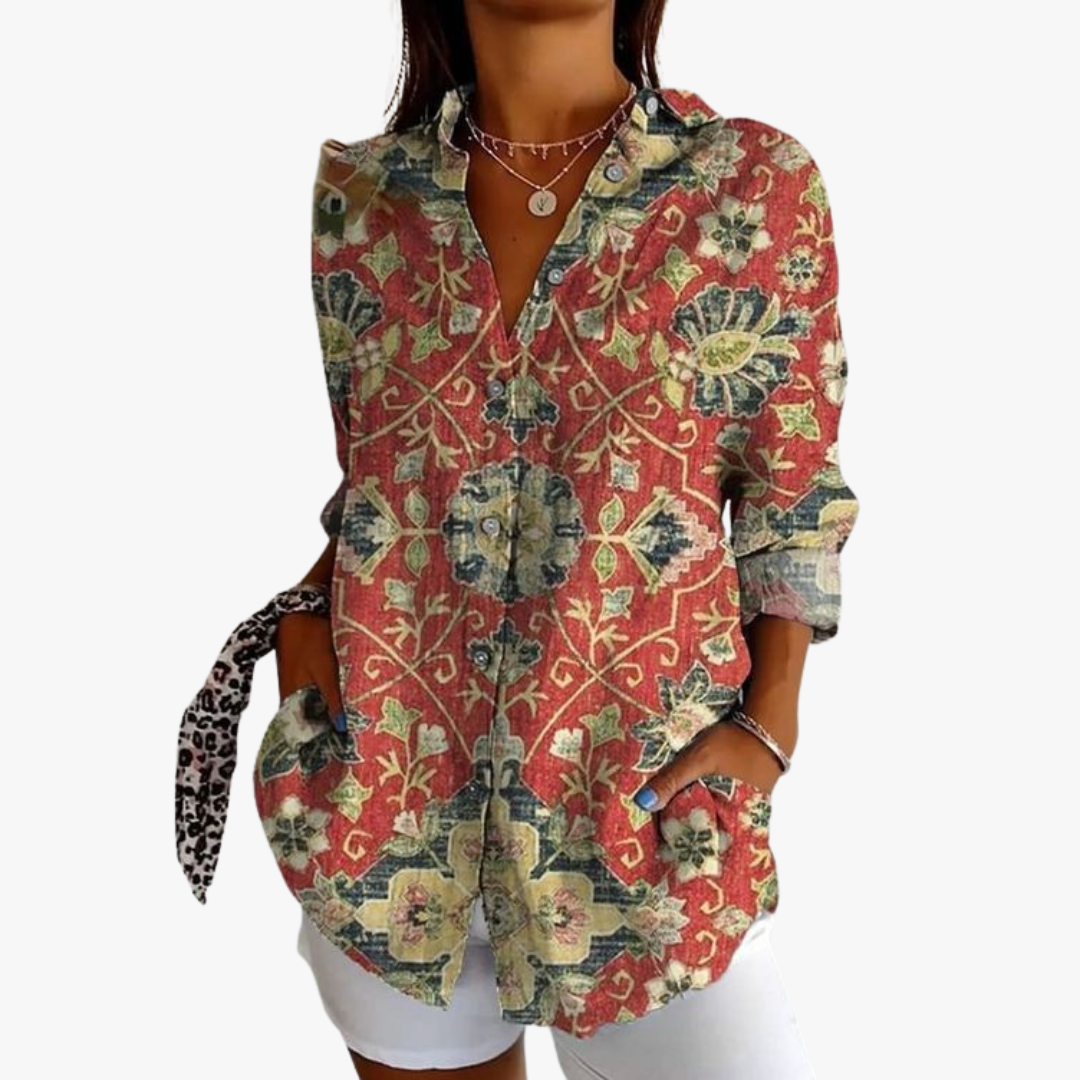Beatrix | Embroidered Linen Blouse for Women with Handcrafted Embroidery