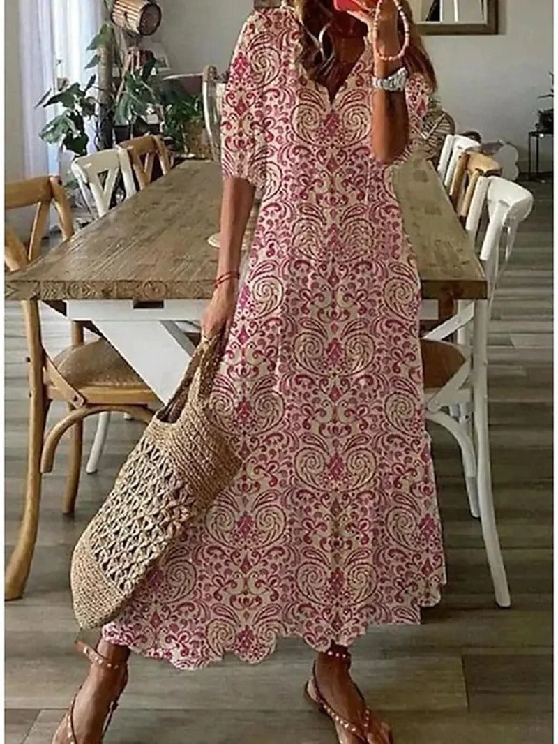 Anna | Bohemian Midi Dress with Three-Quarter Sleeves – Elegance and Lightness