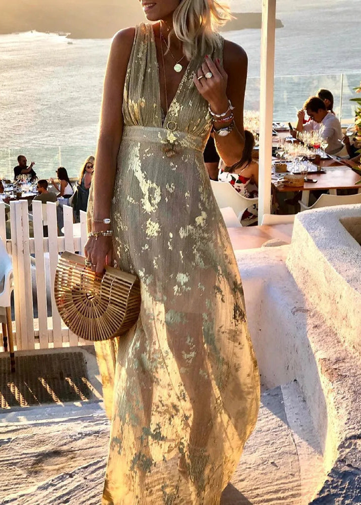 Adeline | Long Bohemian Chic Dress – Golden Hue and Radiant Elegance