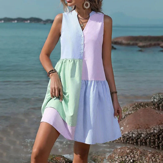 Ava Sleeveless Mini Dress: Airy Stripe